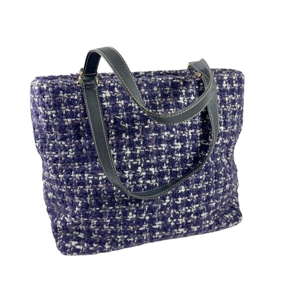 Kate Spade NY Purse Handbag Purple & White Tweed and Leather Made in Italy - Picture 5 of 10